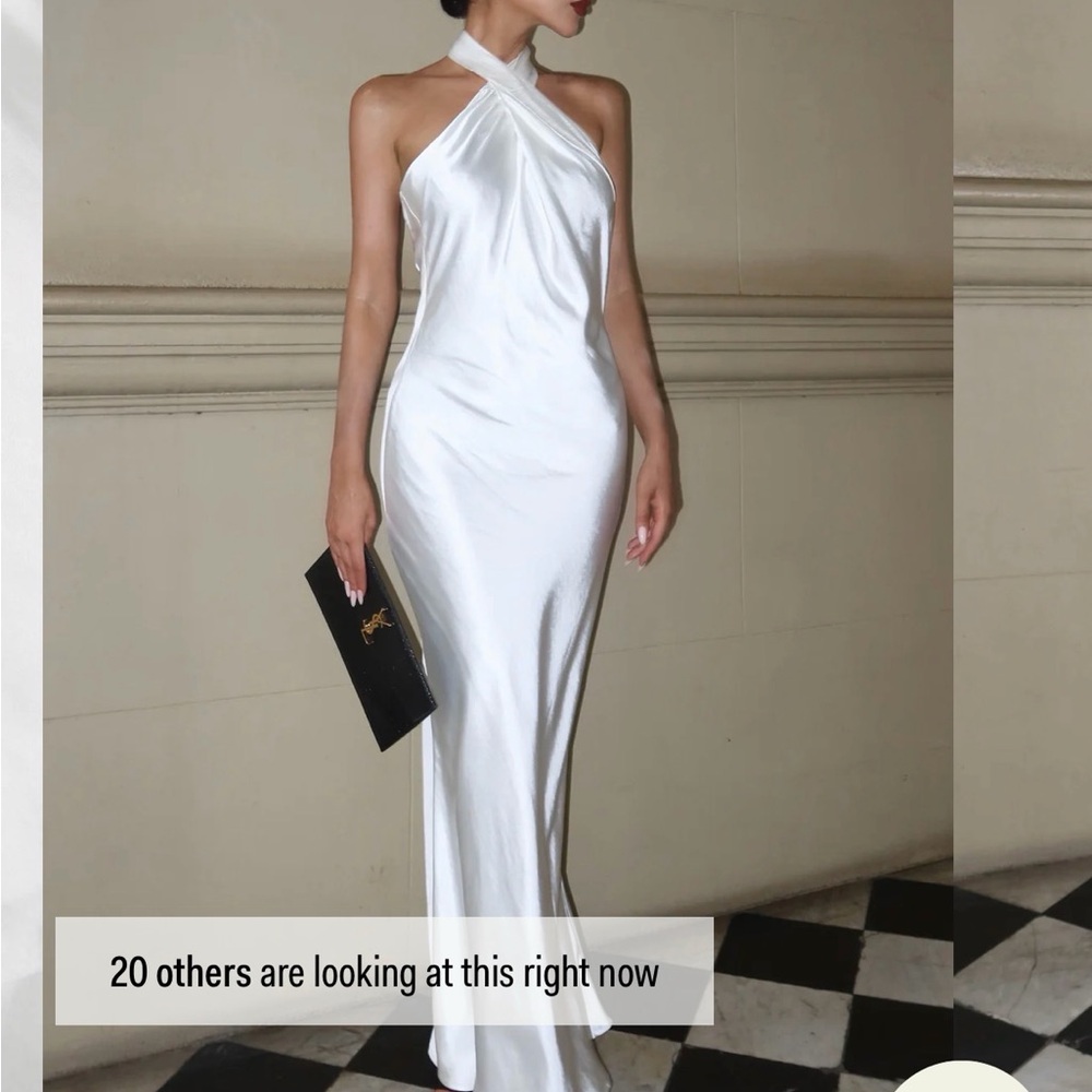 Meshki Halter Neck White Satin Maxi Dress - Picture 2 of 4